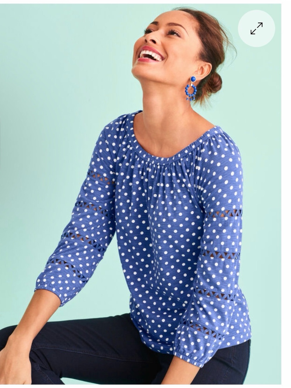 Talbots Scoop-Neck Top With Ric Rac Trim - daisy dot size small